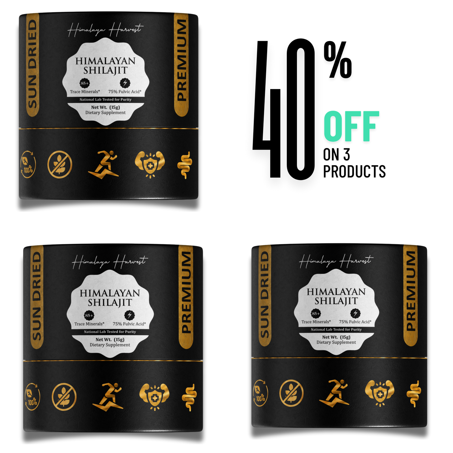 Pure Himalayan Shilajit Gold Resin, Grade | 85+ Trace Minerals & Fulvic Acid | 15g \